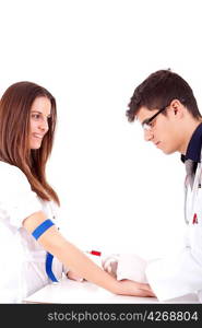 Doctor giving vaccine to a young woman