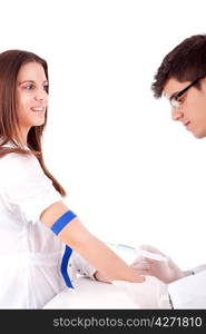 Doctor giving vaccine to a young woman