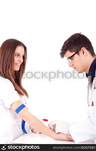 Doctor giving vaccine to a young woman