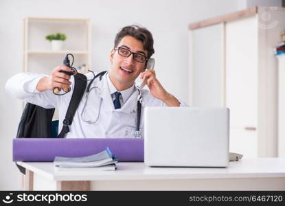 Doctor going to gym during lunch break