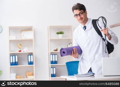 Doctor going to gym during lunch break