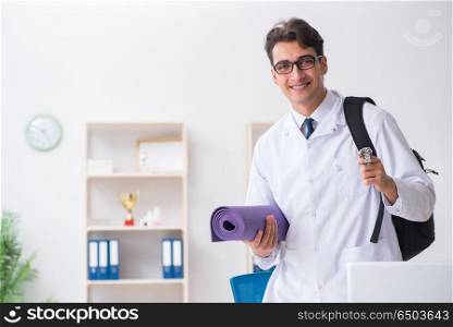 Doctor going to gym during lunch break