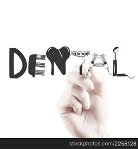 doctor hand drawing design word DENTAL as concept