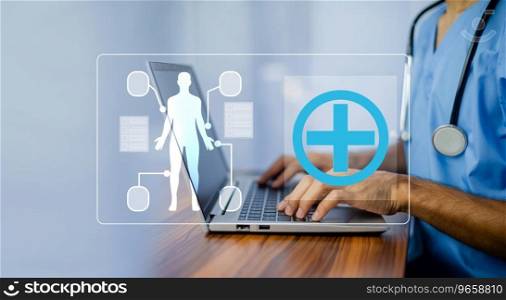 Doctor healthcare sign concept. health care and medical treatment moderns technology. Doctor AI