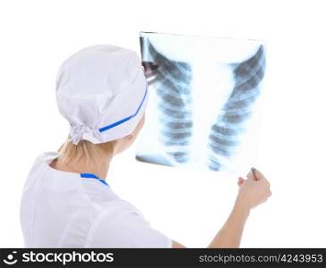 Doctor holding an x-ray edges. Isolated on white background