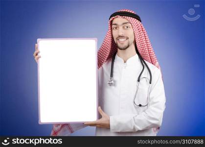 Doctor holding billboard