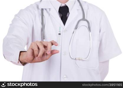 doctor holding syringe isolated on white background