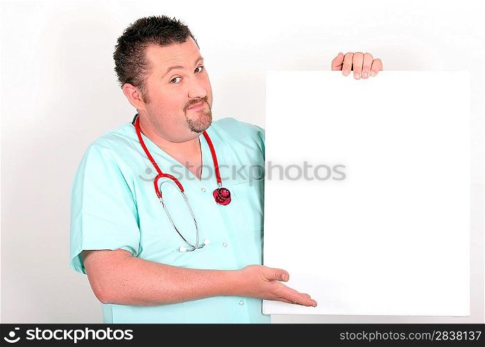 Doctor holding up a blank sign