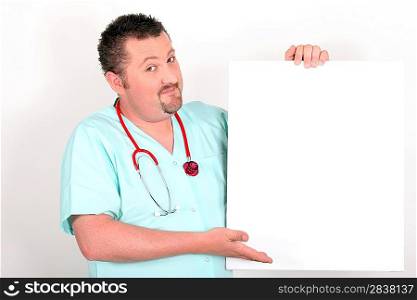 Doctor holding up a blank sign