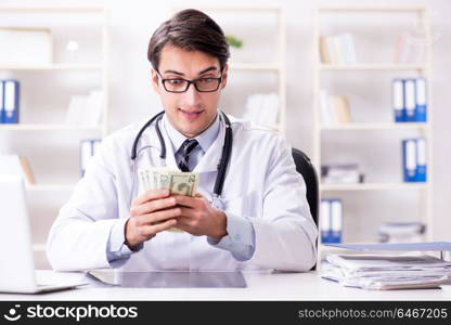 Doctor in corruption concept with being offered bribe