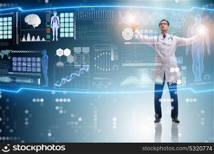 Doctor in futuristic medical concept pressing button