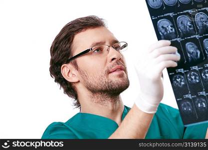Doctor in gloves with X-ray