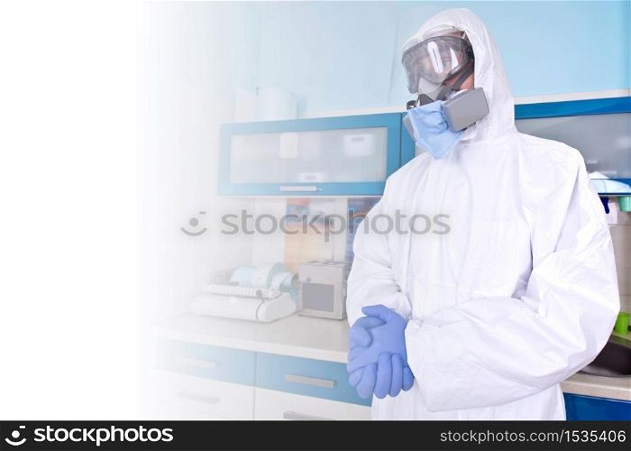 Doctor in protective suit uniform and mask. Coronavirus outbreak. Covid-19 concept.