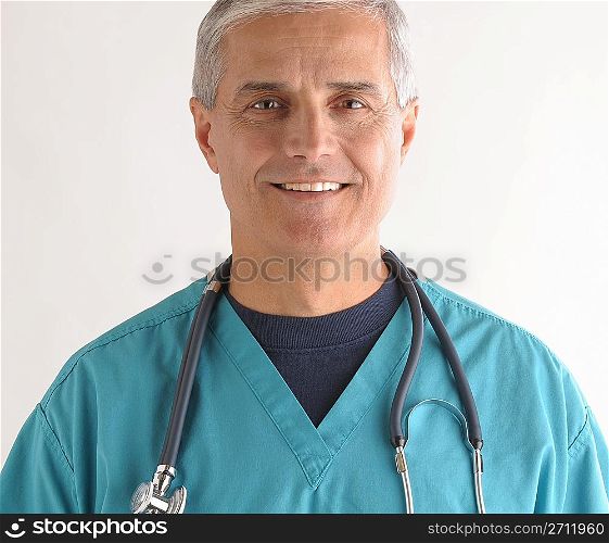 Doctor in Scrubs and Stethoscope cloesup