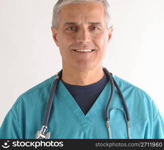 Doctor in Scrubs and Stethoscope cloesup