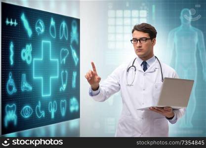 Doctor in telemedicine concept looking at screen