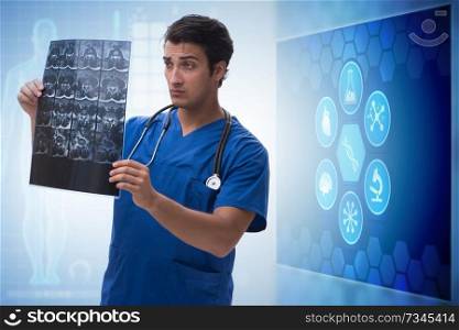 Doctor in telemedicine concept looking at x-ray image