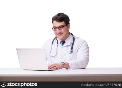 Doctor in telemediine mhealth concept on white