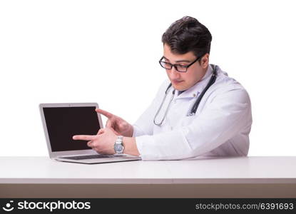 Doctor in telemediine mhealth concept on white