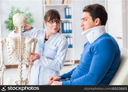 Doctor is explaining to patient with neck injury