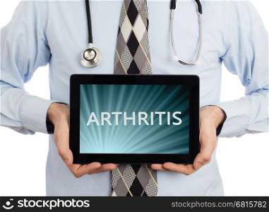 Doctor, isolated on white backgroun, holding digital tablet - Arthritis