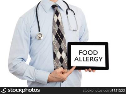 Doctor, isolated on white backgroun, holding digital tablet - Food allergy