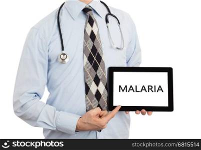 Doctor, isolated on white backgroun, holding digital tablet - Ovarian cancer
