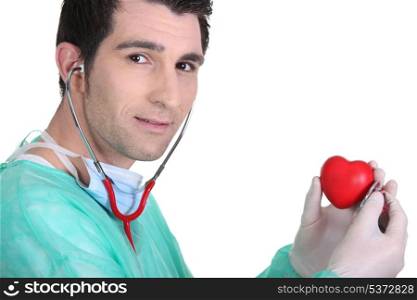 Doctor listening to a heart&rsquo;s heartbeat