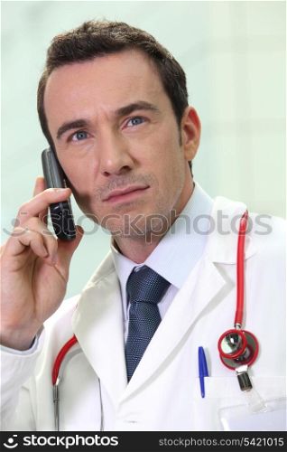 Doctor listening to message
