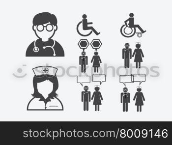 Doctor Nurse Patient Sick Icon Sign Symbol Pictogram