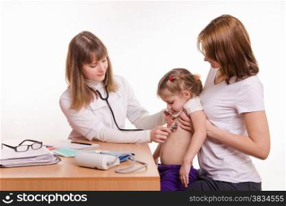 Doctor pediatrician examines a sick child at home