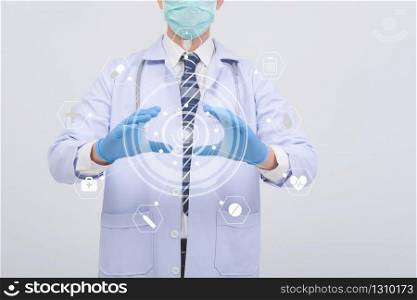 doctor physician practitioner with mask stethoscope on white background. medical professional medicine healthcare concept