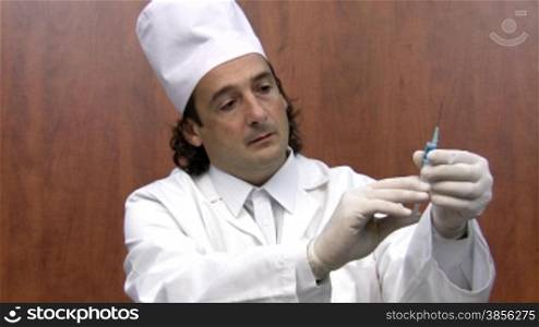 doctor prepares syringe for an injection.