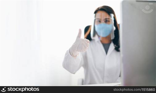 Doctor preparing for the surgical operation and wearing protective glasses for Fighting Covid-19 (Corona virus) with white background Coronavirus outbreak or Covid-19, Concept of Covid-19 quarantine