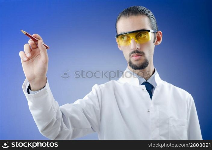 Doctor pressing virtual button
