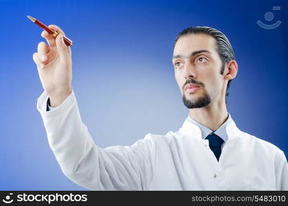 Doctor pressing virtual button