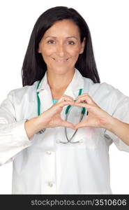 Doctor putting their hands in the shape of heart isolated on white background