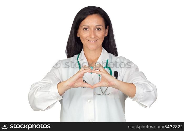 Doctor putting their hands in the shape of heart isolated on white background