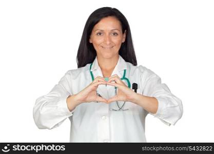 Doctor putting their hands in the shape of heart isolated on white background