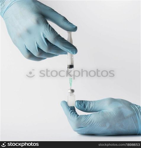 doctor putting vaccine syringe. Resolution and high quality beautiful photo. doctor putting vaccine syringe. High quality beautiful photo concept