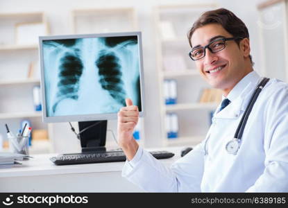 Doctor radiologist looking at x-ray images