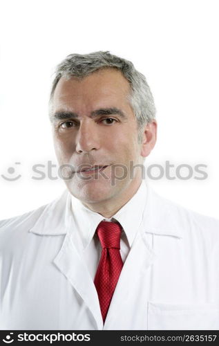 doctor senior expertise gray hair confident on white