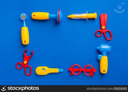 Doctor set toy for Kid in creative education concept in flat lay