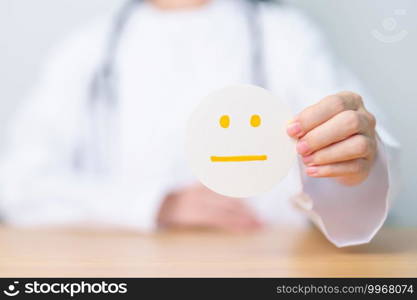 Doctor show Emotion face paper, Mental health Assessment, Psychology, Health Wellness, Feedback, Customer Review, Experience, Satisfaction Survey, World Mental Health day concept