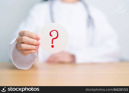 Doctor show Questions Mark       on paper. FAQ, frequency asked questions, Answer, Information, Communication, Health, Diagnosis  and Medical concept