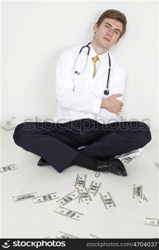 Doctor sitting on the floor