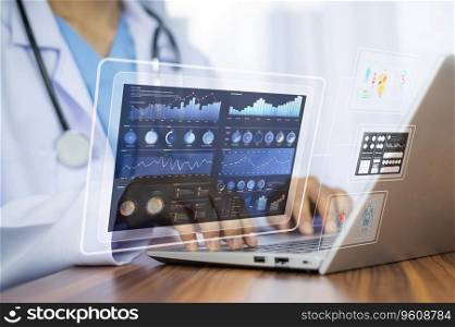 Doctor using computer backup data on Cloud Computer technology and storage online for computer, computer backup storage data Internet technology backup online document, backup data concept