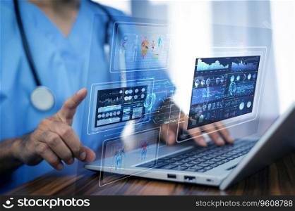 Doctor using computer backup data on Cloud Computer technology and storage online for computer, computer backup storage data Internet technology backup online document, backup data concept