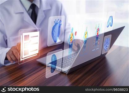 Doctor using technology document management on computer system management for cardiologist Specialist in treating heart disease for treatment in hospital , DMS document management concept