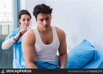 Doctor visiting patient in hospital room